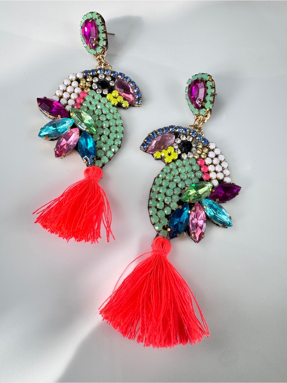 Designer Multicolor Parrot Tassel Statement Earrings